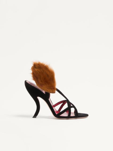 Valentino FETISHIQUE VELVET SANDAL WITH FUR LEAF 105MM