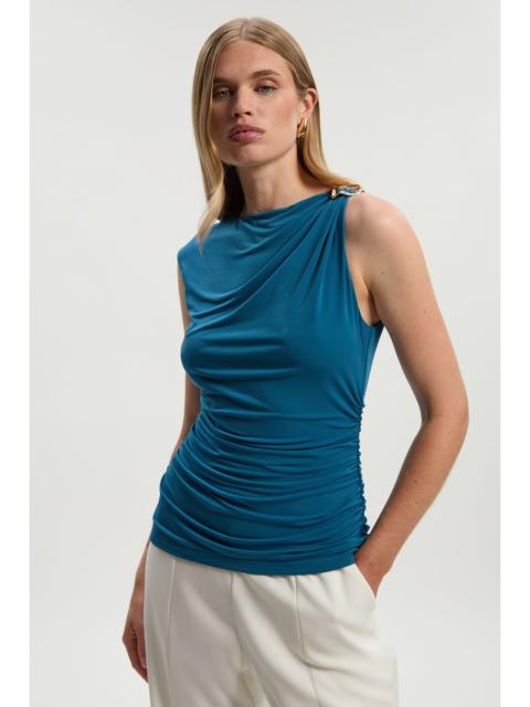 KAREN MILLEN Drapey Crepe Trim Detail Ruched Top
