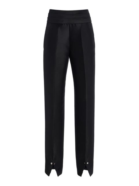 BRANDON MAXWELL The Beatrix Cufflink-Detailed Wool-Silk Straight-Leg Pants black