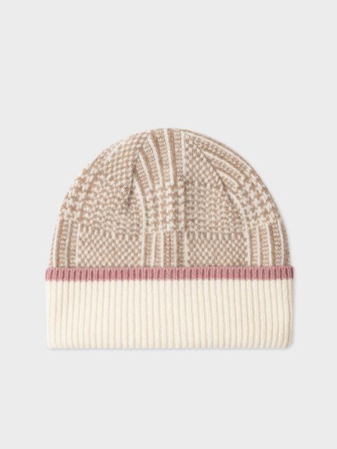 Paul Smith Cream 'Prince of Wales Check' Lambswool Beanie
