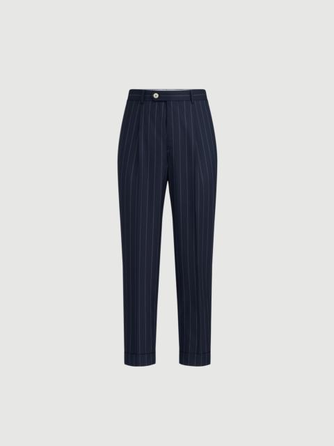 Brunello Cucinelli Super 150s virgin wool wide chalk stripe batavia trousers with pleat