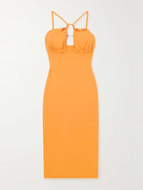 Bikini cutout stretch-twill halterneck midi dress