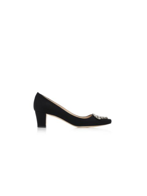 Black Crêpe De Chine Jewel Buckle Pumps