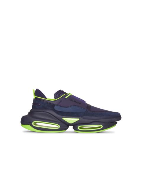 Balmain Navy blue and neon yellow leather and suede B-Bold low-top sneakers