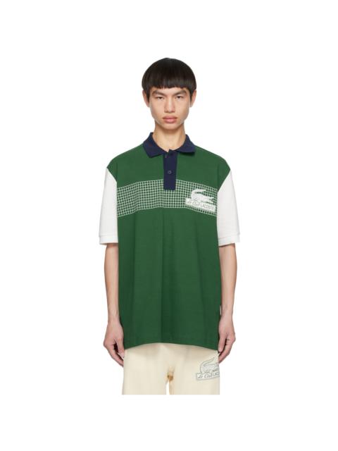 White & Green Loose-Fit Polo
