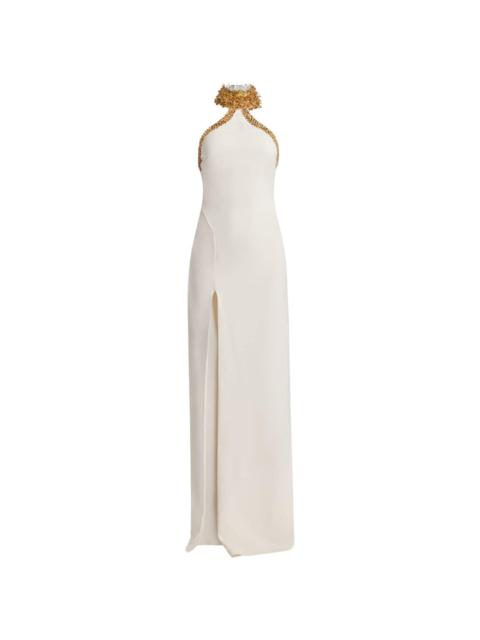 bead-embellished halterneck gown