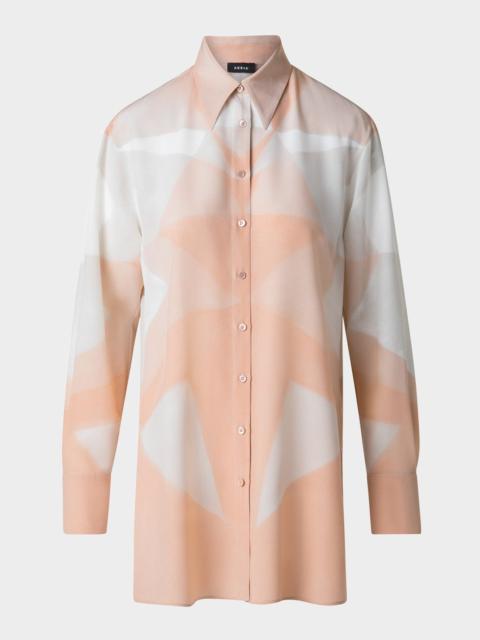 AKRIS Chiaroscuro-Print Silk Crepe Tunic Blouse