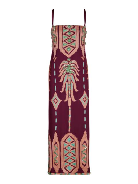 Wedge Weave Embellished Silk Maxi Dress burgundy