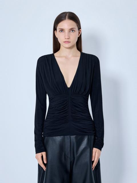 Sportmax Ruched V-Neck Long Sleeve Top