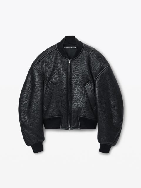 Alexander Wang Cropped Bomber Jacket in Primal Lambskin Leather