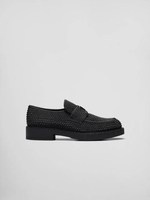 Prada Chocolate satin loafers with crystals