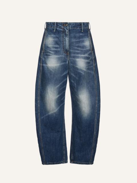 Wide-leg faded denim pants in light blue