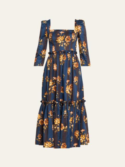 Cara Cara Blue Hill Printed Cotton Sateen Midi Dress