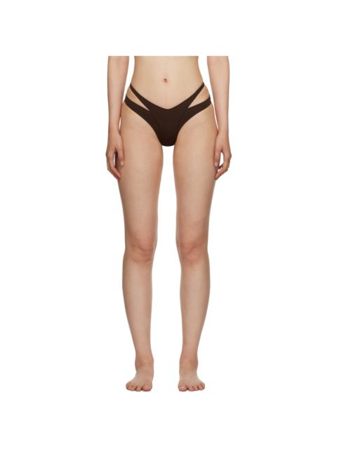 MUGLER Brown Cutout Bikini Bottoms