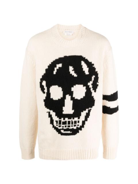 skull-intarsia stripe-detail jumper