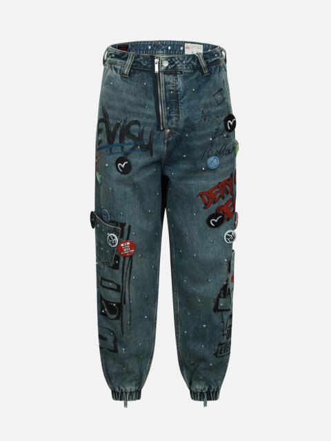 ALLOVER STUDS AND PINS LOOSE FIT DENIM JOGGERS