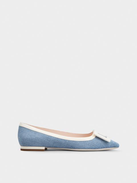 Roger Vivier Gommettine Bicolor Lacquered Buckle Ballerinas in Denim