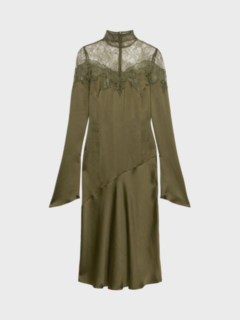 Blumarine MIDI SATIN DRESS WITH SCALLOPED LACE YOKE