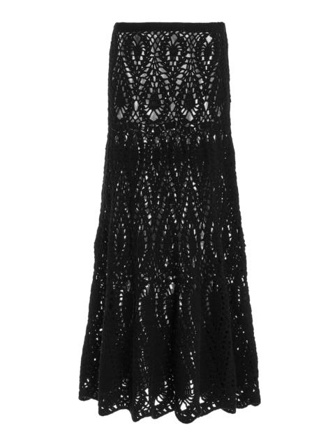 GABRIELA HEARST Cleo Crochet Skirt in Black Wool Cashmere