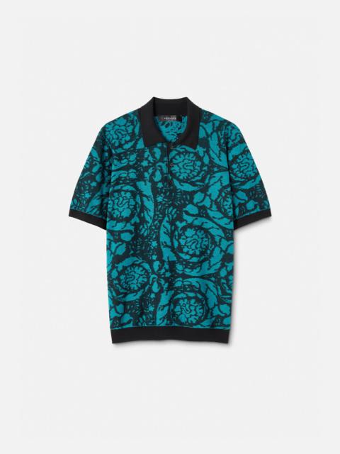 VERSACE Barocco Silhouette Knit Polo Shirt