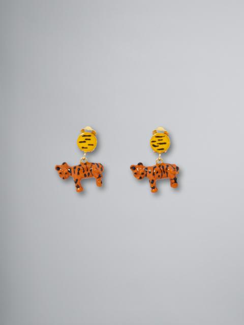 Marni NAIF TIGER CLIP-ON EARRINGS IN METAL AND RESIN