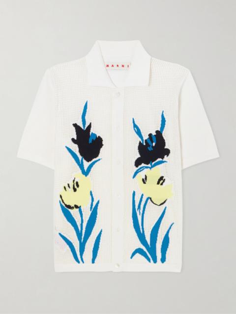 Marni Intarsia open-knit cotton polo shirt Multi