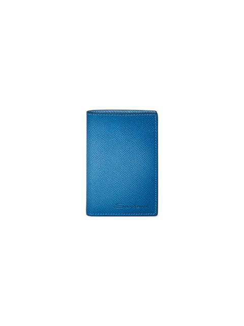 Santoni Light blue saffiano leather vertical wallet