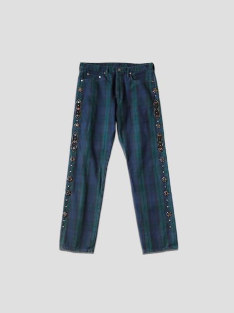 Kapital 11oz TARTAN CHECK 5P MONEKY CISCO JEANS (STUDS REMAKE) - GREEN