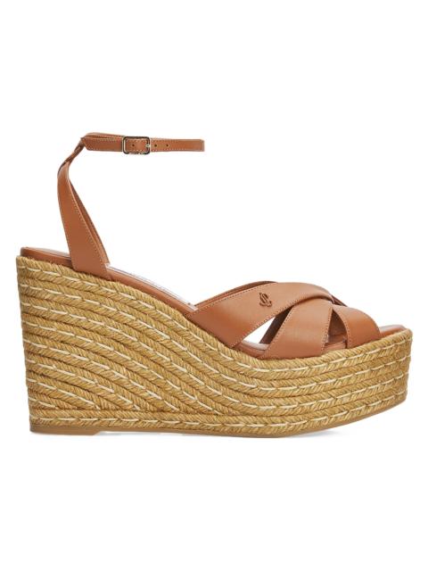 JIMMY CHOO Women's Korra 100MM Leather Espadrille Wedge Sandals - Tan