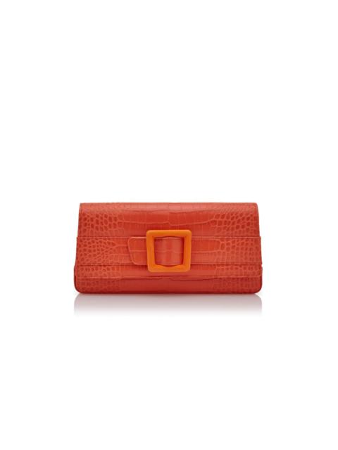 Orange Calf Leather Buckle Clutch