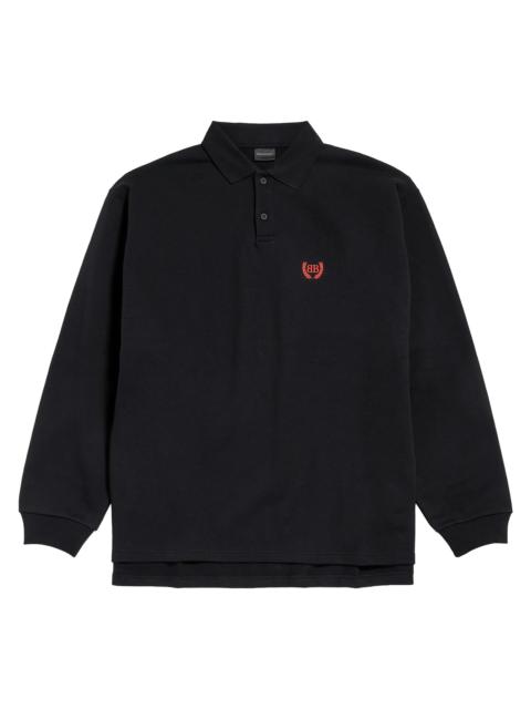 BALENCIAGA Men's Laurel Classic Long Sleeve Oversized Polo Shirt - Black