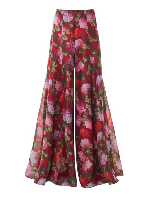 CAROLINA HERRERA High-Rise Hydrangea-Printed Crepe Wide-Leg Pants berry