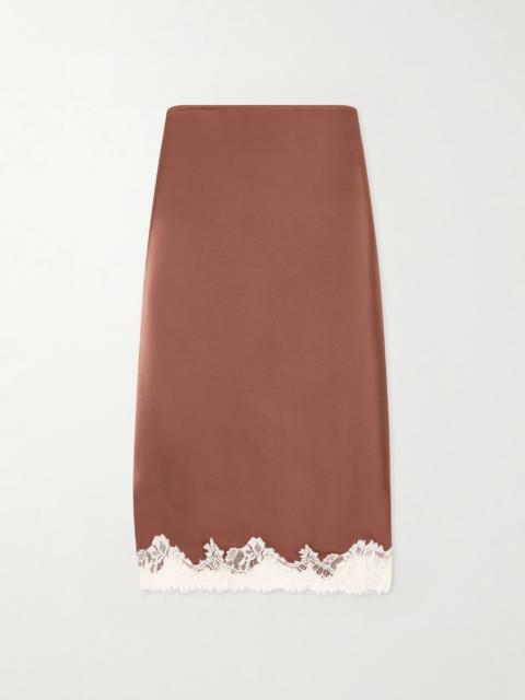 FAITHFULL Marisol Lace-trimmed Satin Midi Skirt