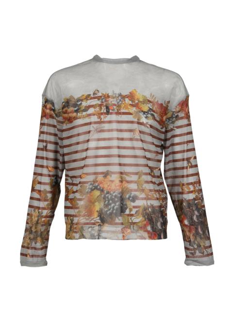 Jean Paul Gaultier MESH OVERSIZED CREW NECK TOP PRINTED "MARINIERE GRAPE" / LT.BLU/MULTICOLOR