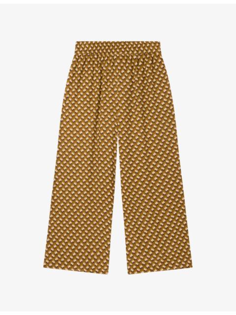 WHISTLES Ikat-Spot Elasticated-Waist Cropped Woven Trousers