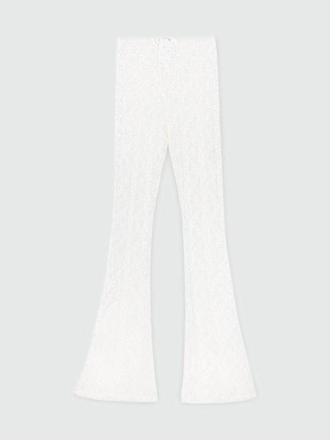 MSGM White flared stretch lace leggings with floral motif