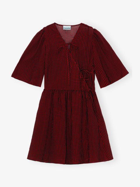 GANNI RED SHEER TIE STRING WRAP DRESS