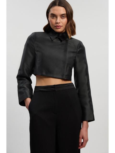 KAREN MILLEN Petite Forever Satin Twill Cropped Wrap Tailored Jacket
