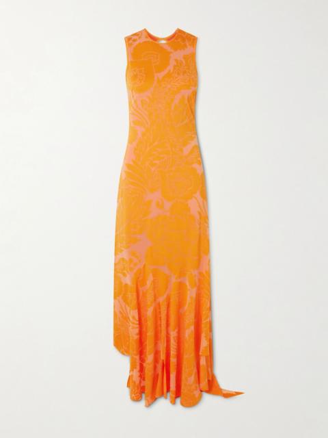Etro Asymmetric open-back devoré-jersey maxi dress Orange