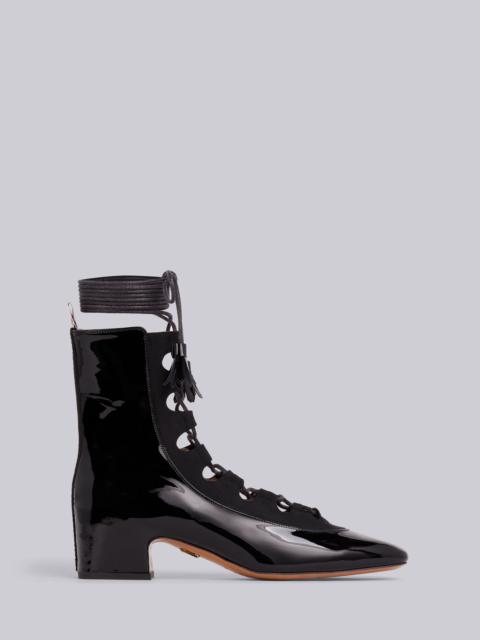 Thom Browne Black Patent Calfskin Ghillie Block Heel Boot