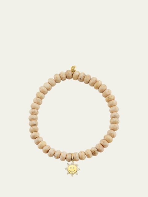SYDNEY EVAN 14K Diamond Happy Sun on Jasper Stretch Bracelet