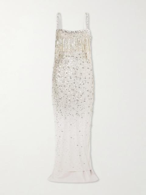 JENNY PACKHAM Iris Embellished Cape-effect Georgette Gown