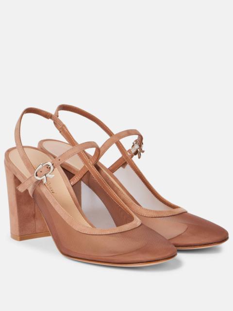 Gianvito Rossi 55 leather-trimmed organza slingback pumps