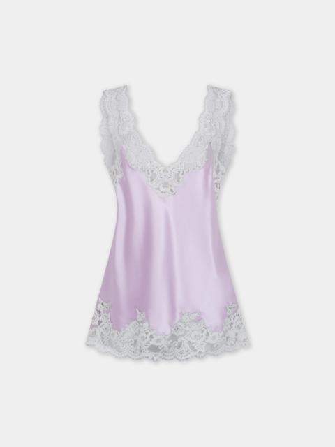 rabanne LILAC SILK TANK TOP WITH LACE DETAILING
