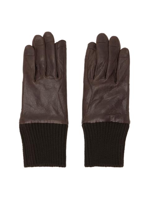 Rick Owens Brown Tower Rib Cuff Gloves