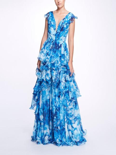 Marchesa SLEEVELESS V-NECK TIERED GOWN