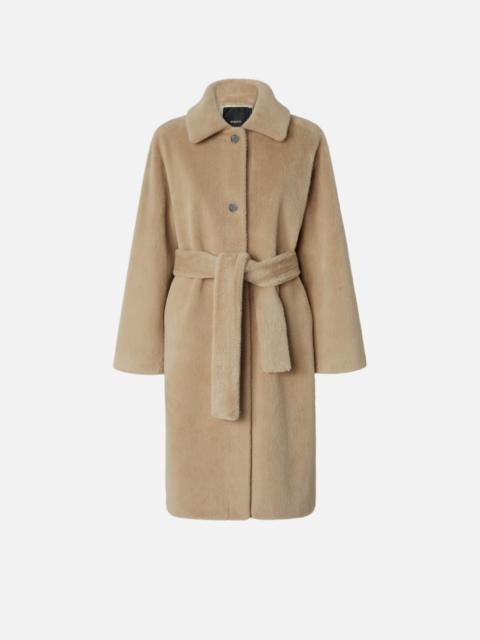 PINKO SHORT FUR-EFFECT COAT WITH BELT