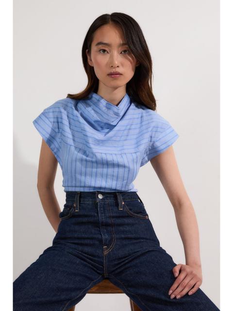 KAREN MILLEN Cotton Stripe High Neck Woven Top