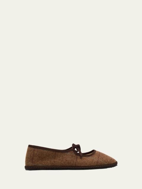 ViBi Venezia Brigitte Wool-Blend Herringbone Mary Jane Flats