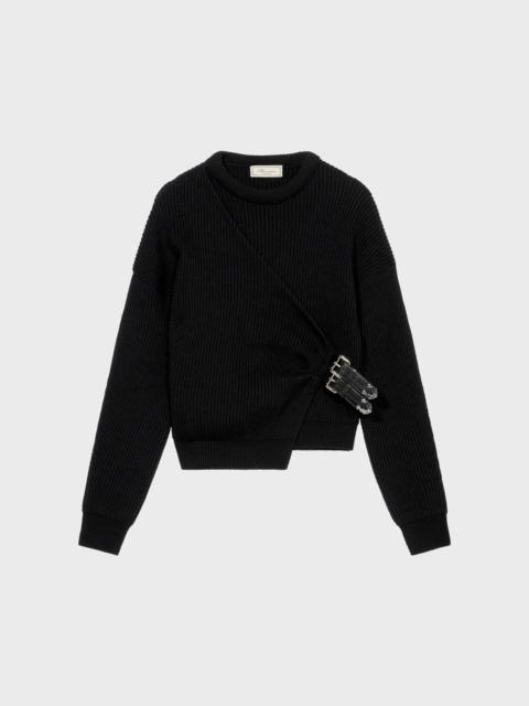 RIBBED WOOL SWEATER WITH STRAPS AND BUCKLES